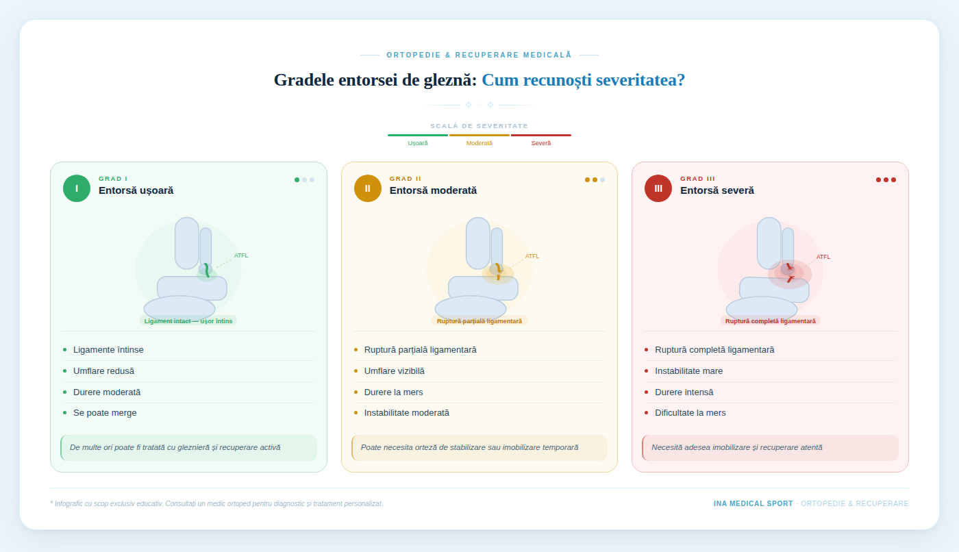 Diferențele dintre entorsa de gleznă grad I, II și III și tipul de tratament recomanda